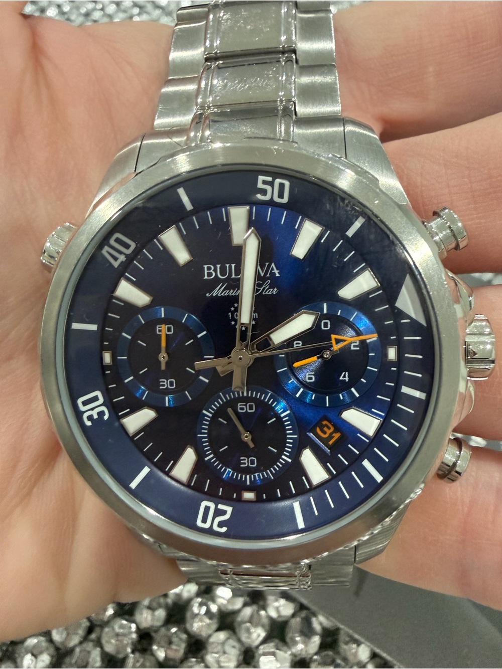 Bulova Blue Dial Stainless Steel Chronograph Watch